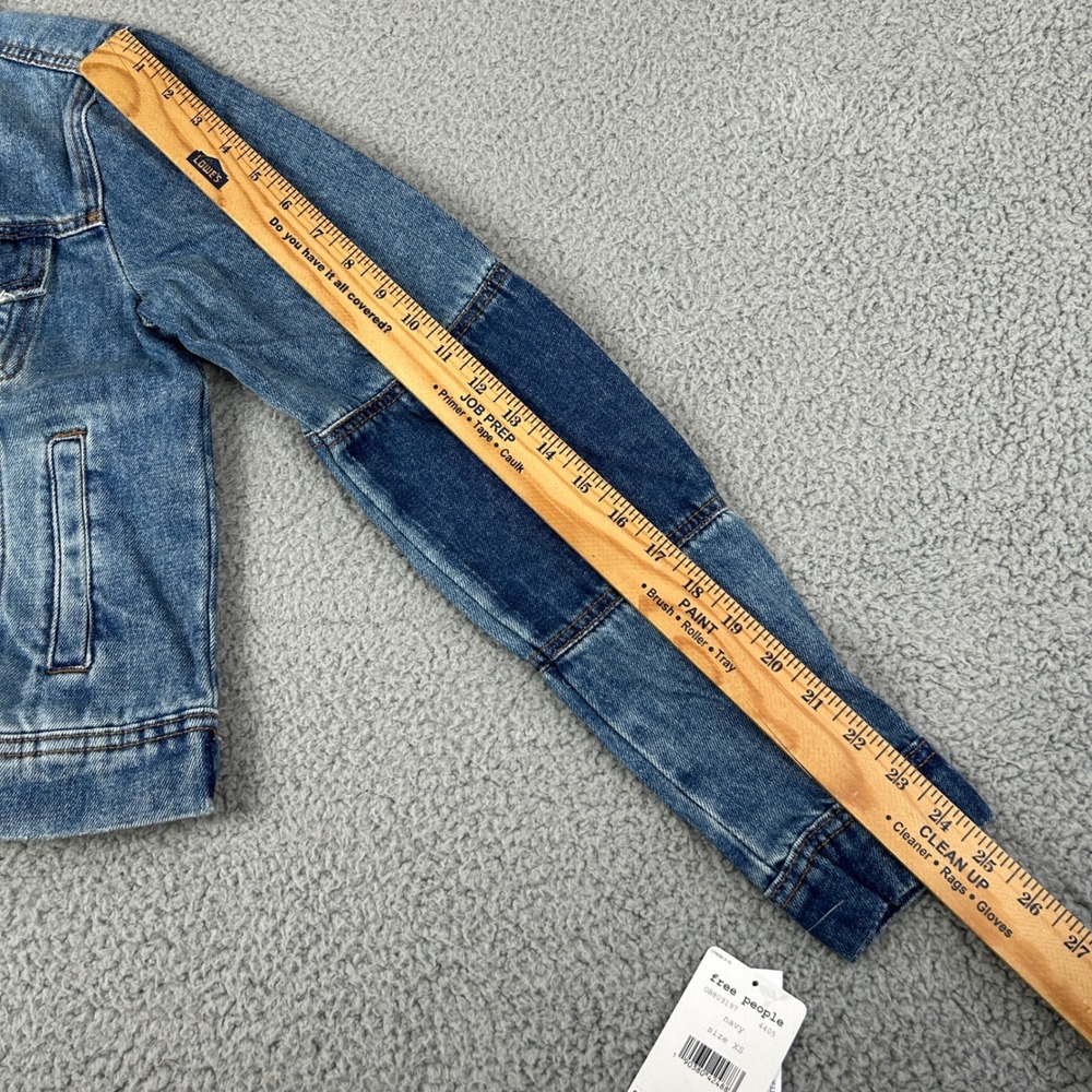 Free People Denim Jacket Women XS Blue Patchwork Cropped OB809197 - Picture 6 of 9